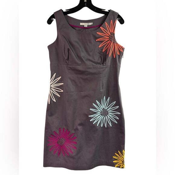 Boden Grey Sheath Dress with Ribbon Floral Details Size 8P - Picture 1 of 6